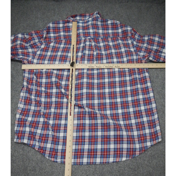 Chaps Brushed Flannel Shirt Men's Size XLT TALL Red White Blue Plaid Button Up - Picture 6 of 8
